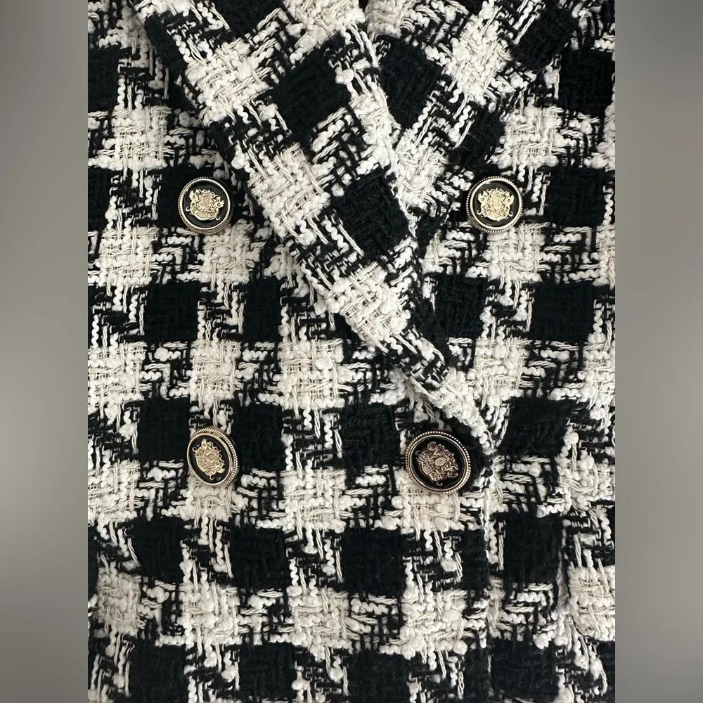 Zara Houndstooth Double Breasted Blazer with Detailed Buttons Size Small - Picture 9 of 10
